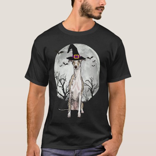 Scary Whippet Dog Witch Hat Halloween Tシャツ (正面)