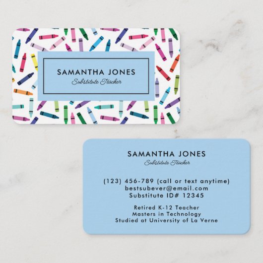 Scattered Crayons Substitute Teacher Contact Info 名刺 (正面/裏面)