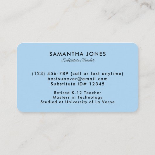 Scattered Crayons Substitute Teacher Contact Info 名刺 (裏面)