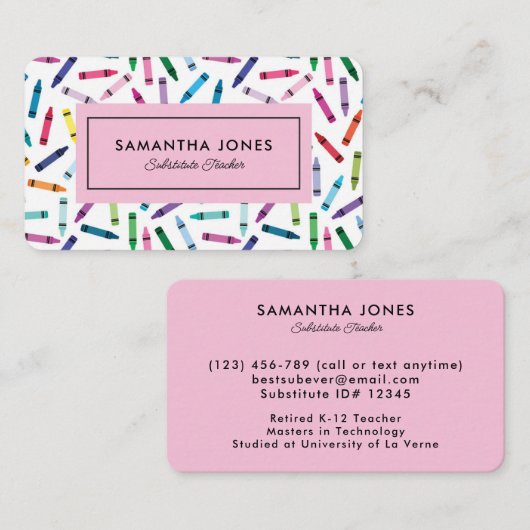 Scattered Crayons Substitute Teacher Contact Info 名刺 (正面/裏面)