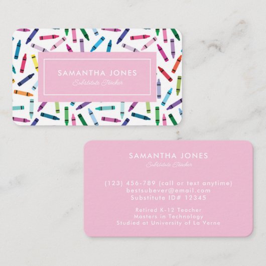 Scattered Crayons Substitute Teacher Contact Info 名刺 (正面/裏面)