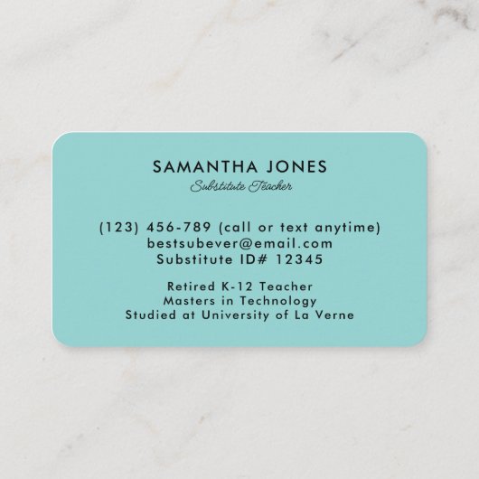 Scattered Crayons Substitute Teacher Contact Info 名刺 (裏面)