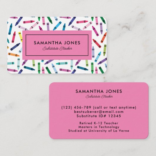 Scattered Crayons Substitute Teacher Contact Info 名刺 (正面/裏面)