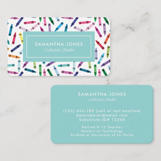 Scattered Crayons Substitute Teacher Contact Info 名刺 (正面/裏面)