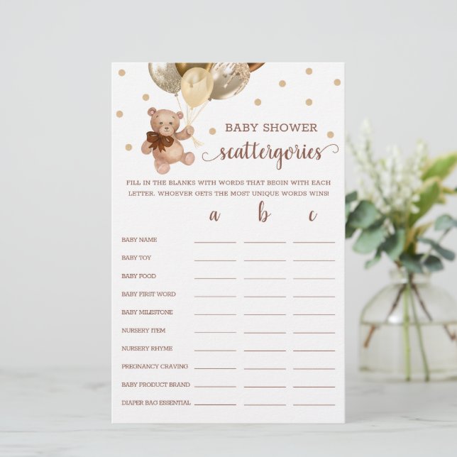 Scattergories ゲーム ベビーシャワー テディベア (スタンド正面)