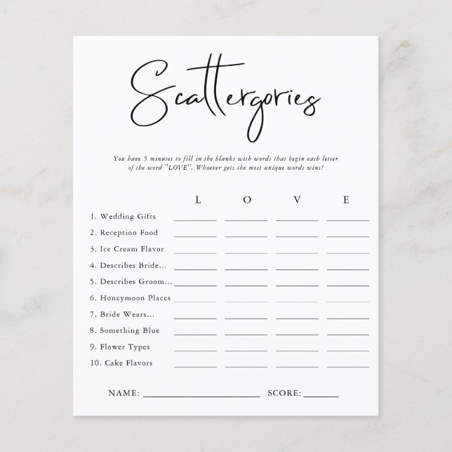 Scattergories | ブライダルシャワーゲーム (正面)