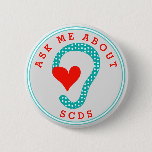 SCDS (頼赤い文字とアクア)ボタンについて 缶バッジ (正面)