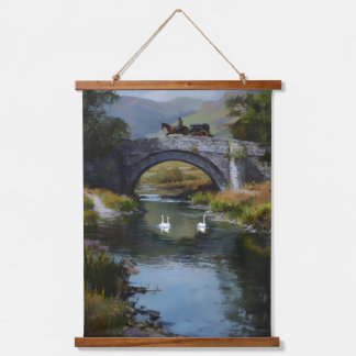Scene of horse carriage on a bridge over stream 吊り下げ型タペストリー
