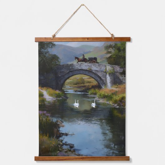 Scene of horse carriage on a bridge over stream 吊り下げ型タペストリー (正面)