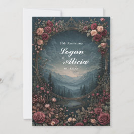 Scenic Alpine Landscape Mauve Floral Oval Wedding 招待状