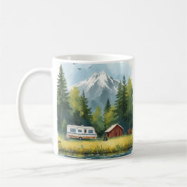 Scenic Caravan Camping Illustration Mug コーヒーマグカップ
