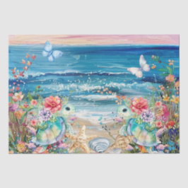 Scenic Coastal Floral Sea Turtles Decoupage  薄葉紙
