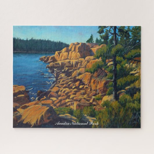 Scenic Coastal Scene in Acadia Blue Green Sienna ジグソーパズル (横)