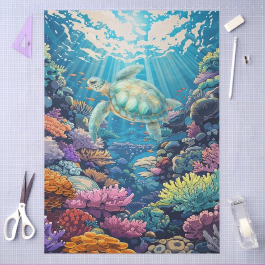 Scenic Coral Reef & Sea Turtle Decoupage 薄葉紙 (クラフト)