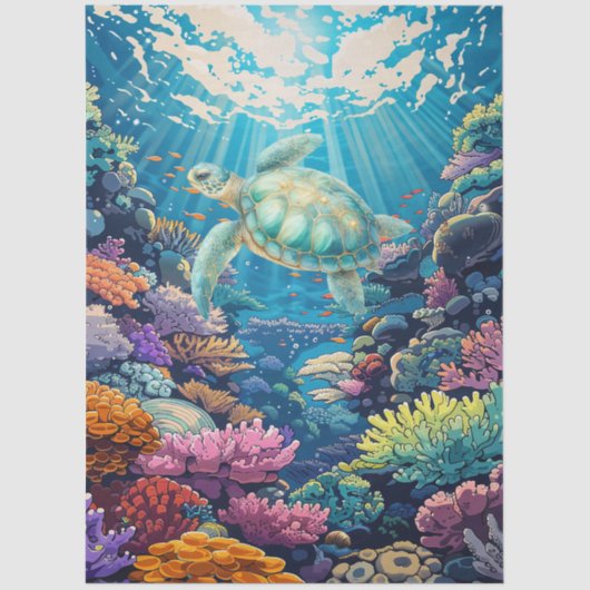 Scenic Coral Reef & Sea Turtle Decoupage  薄葉紙 (正面)