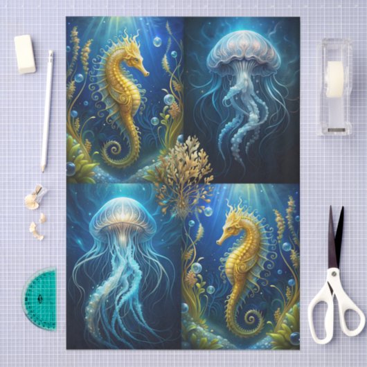 Scenic Jellyfish, Seahorses & Seaweed Decoupage 薄葉紙 (クラフト)