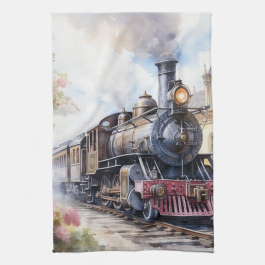 Scenic Landscape a Victorian Train キッチンタオル (縦)