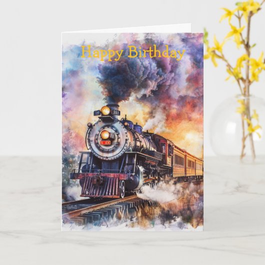 Scenic Landscape with Train カード (黄色い花)