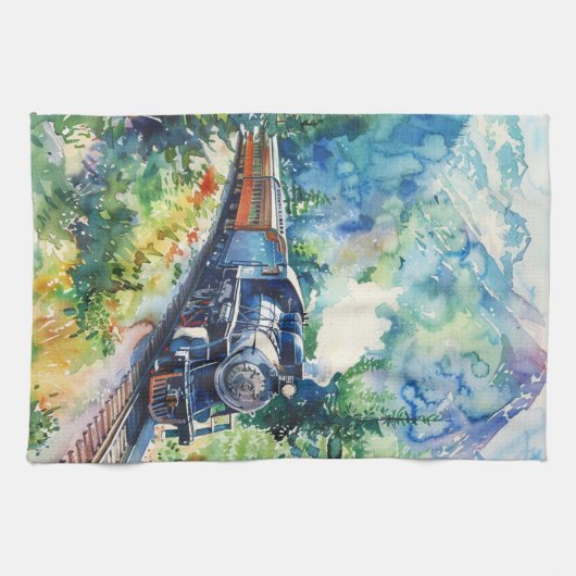 Scenic Landscape with Train キッチンタオル (横)