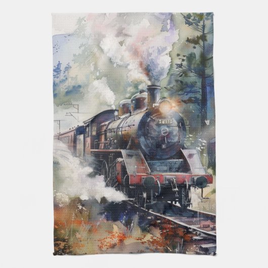 Scenic Landscape with Train キッチンタオル (縦)