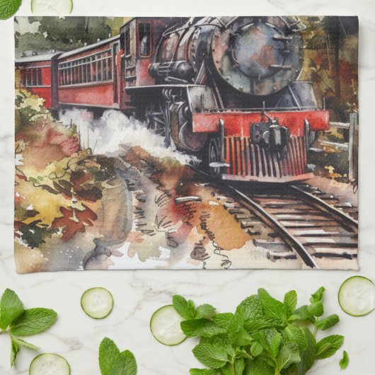 Scenic Landscape with Train キッチンタオル (折り畳み)