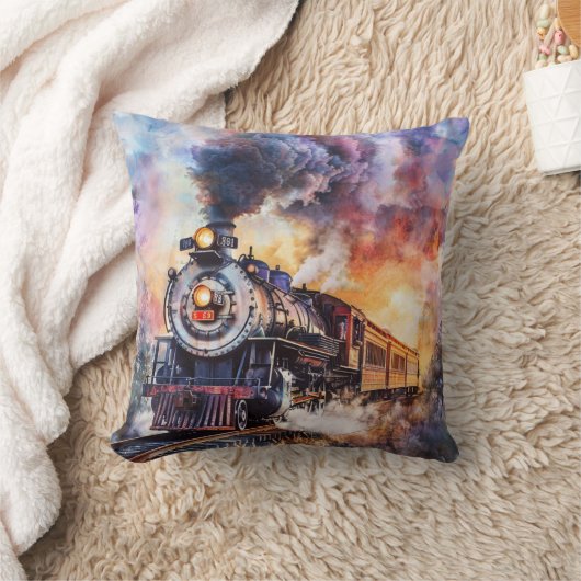 Scenic Landscape with Train クッション (ブランケット)