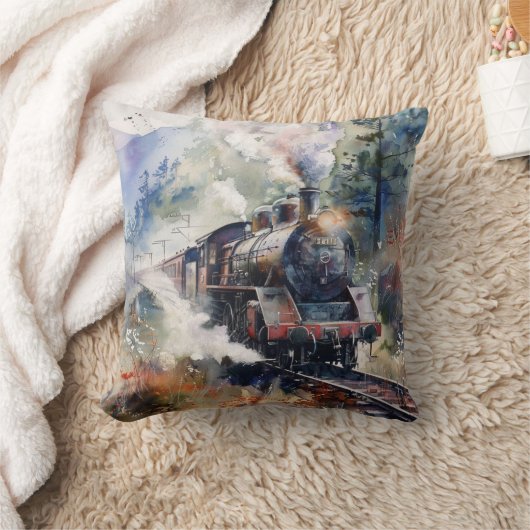 Scenic Landscape with Train クッション (ブランケット)