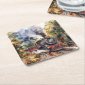 Scenic Landscape with Train スクエアペーパーコースター (アングル)