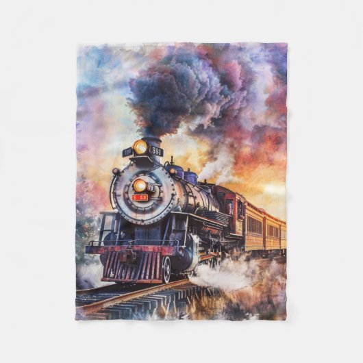 Scenic Landscape with Train フリースブランケット (正面)