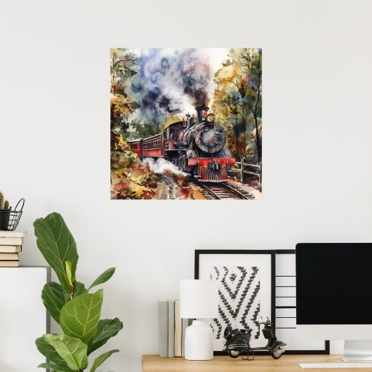 Scenic Landscape with Train ポスター (ホームオフィス)