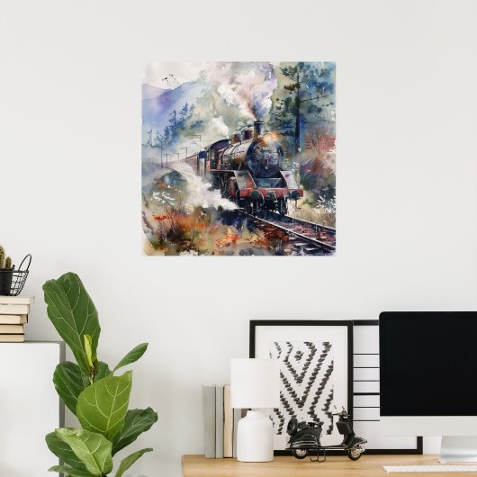 Scenic Landscape with Train ポスター (ホームオフィス)