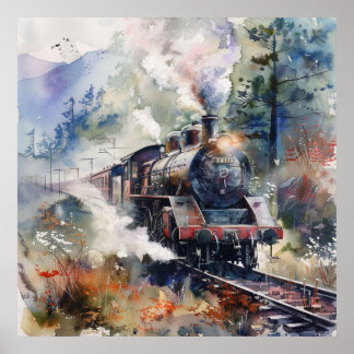 Scenic Landscape with Train ポスター