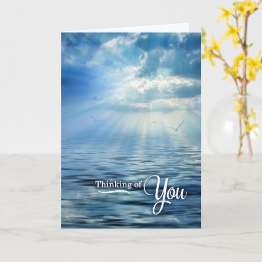 Scenic Ocean View Cloud Reflection Thinking of You カード (黄色い花)