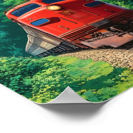Scenic Red Locomotive Train Mountain Forest ポスター (角)