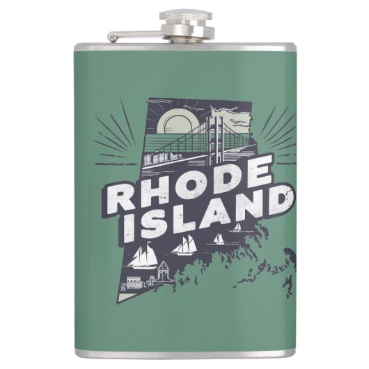 Scenic Rhode Island Retro Silhouette  フラスク (正面)
