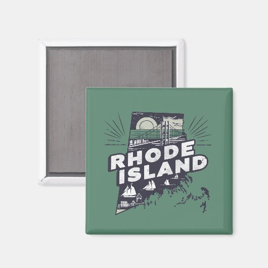 Scenic Rhode Island Retro Silhouette  マグネット (正面/裏面)