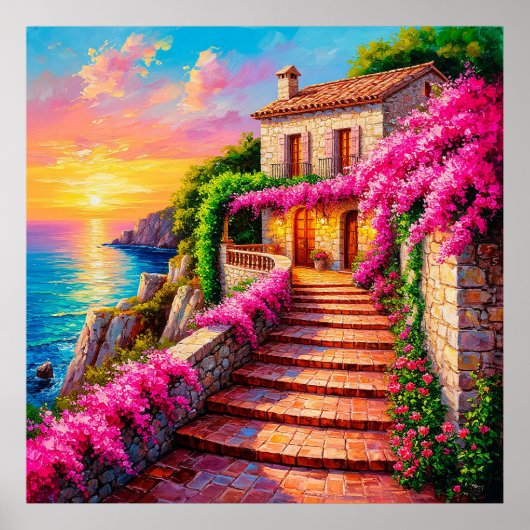 Scenic Sunset Over Coastal Villa ポスター (正面)