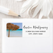 Scenic Tropical Beach with Straw Umbrella Address ラベル (インサイチュ)