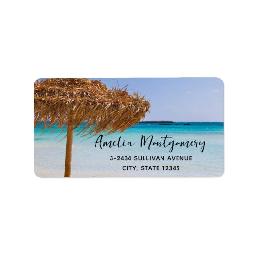 Scenic Tropical Beach with Straw Umbrella Address ラベル (正面)