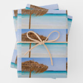Scenic Tropical Beach with Straw Umbrella Pattern ラッピングペーパーシート (インサイチュ)