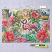 Scenic Tropical Stained Glass Flamingo Decoupage 薄葉紙 (クラフト)