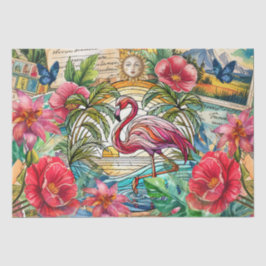 Scenic Tropical Stained Glass Flamingo Decoupage 薄葉紙