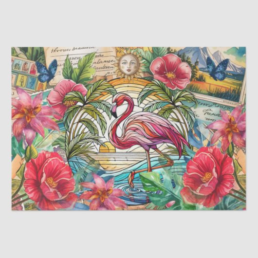 Scenic Tropical Stained Glass Flamingo Decoupage 薄葉紙 (正面)