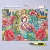 Scenic Tropical Stained Glass Flamingo Decoupage 薄葉紙 (クラフト)