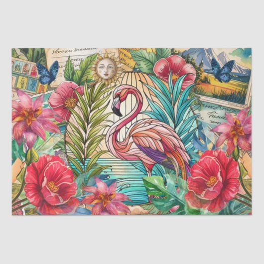 Scenic Tropical Stained Glass Flamingo Decoupage 薄葉紙 (正面)