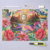 Scenic Tropical Stained Glass Flamingo Decoupage 薄葉紙 (クラフト)