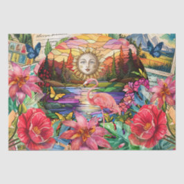 Scenic Tropical Stained Glass Flamingo Decoupage 薄葉紙