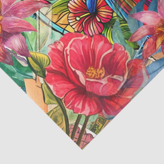 Scenic Tropical Stained Glass Red Macaw Decoupage 薄葉紙 (詳細)