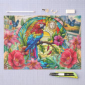 Scenic Tropical Stained Glass Red Macaw Decoupage 薄葉紙 (クラフト)