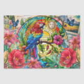 Scenic Tropical Stained Glass Red Macaw Decoupage 薄葉紙 (正面)